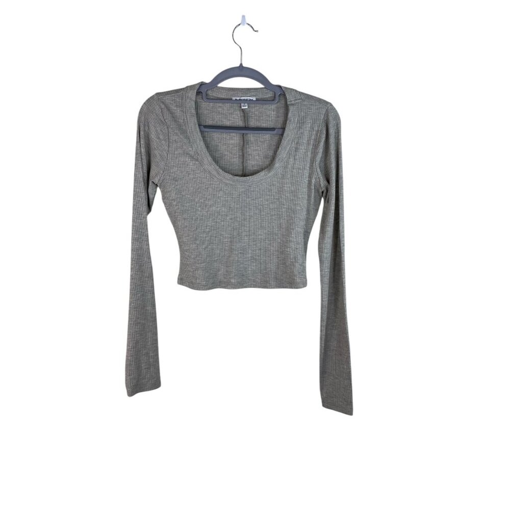 Reformation Gray Ribbed Long Sleeve Crop Top Size S